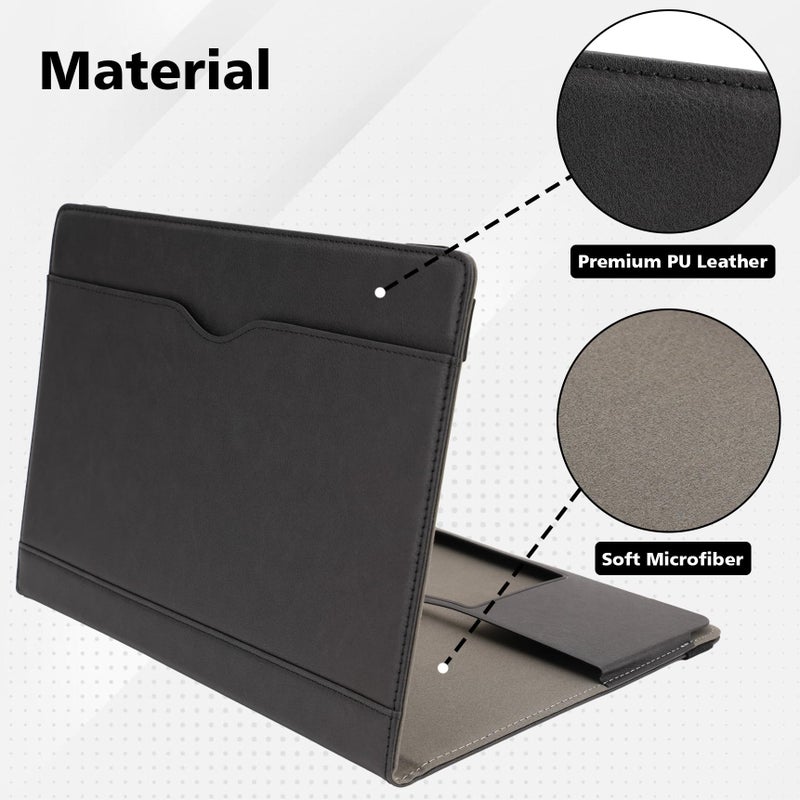 TT TYTX TYTX Compatible with MacBook Air 13 Inch Leather Case, for Model A2337 M1 A2179 A1932 2018-2021 Retina Display Touch ID, PU Leather Laptop Case with Pocket for Papers and Pen Holder, Black - Image 3